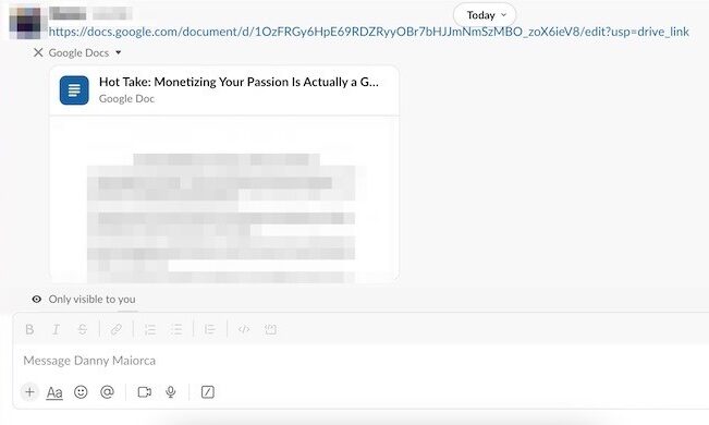 The Google Drive integration with Slack