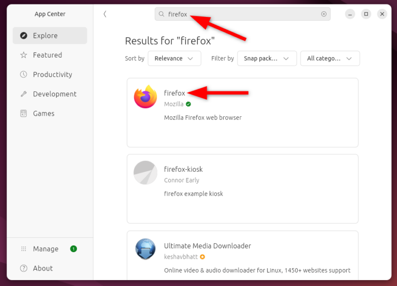 Installing Firefox From App Center in Ubuntu.