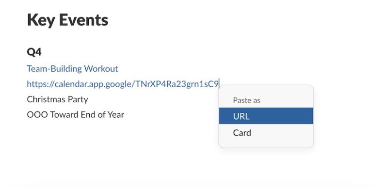 create events and add links in the slack canvas