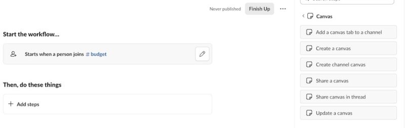 build custom slack canvas workflow