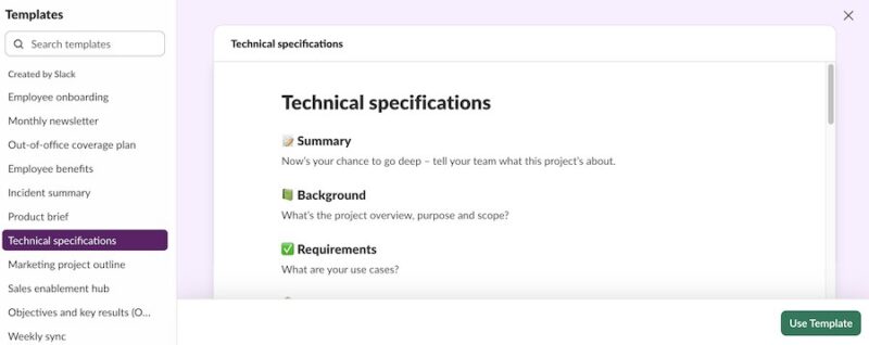Using canvas templates in the Slack app
