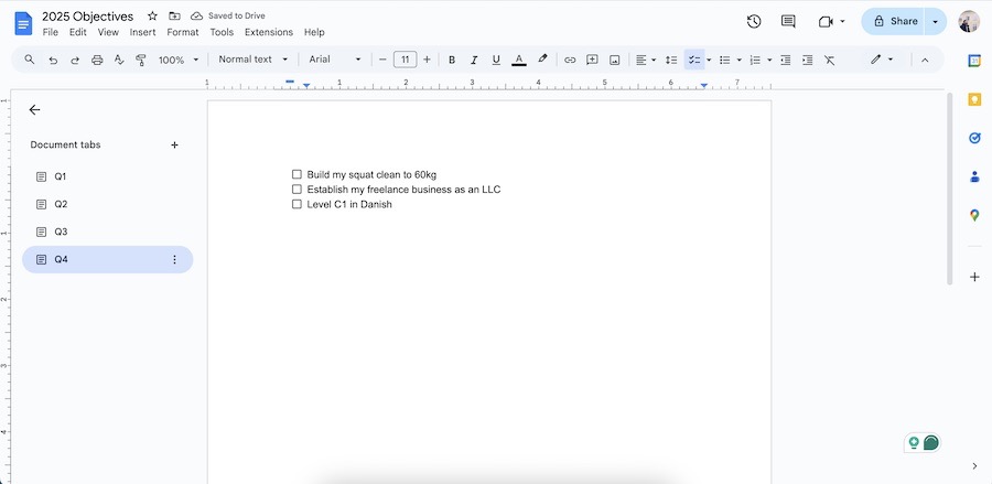 Using Google Docs As a Notebook to Organize My Personal Goals 