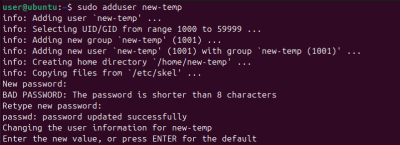 Adding new temporary user.