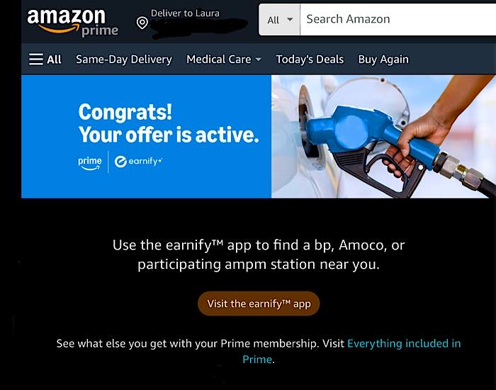 Amazon Gas Savings Visit Earnify App