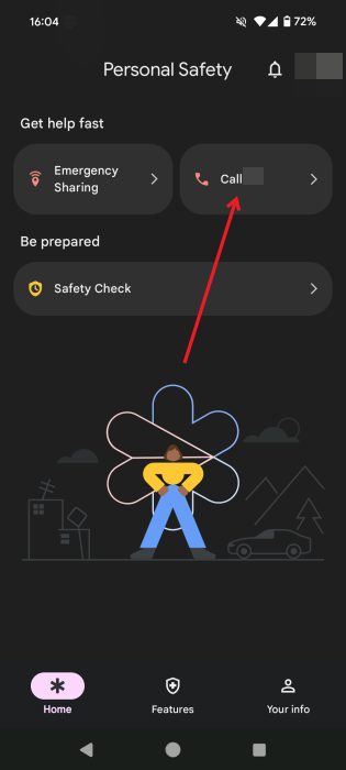 Pressing Call button from Android Personal Safety app.