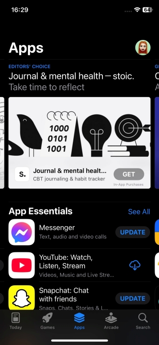View of App Store on iPhone. 
