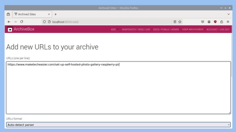 Archivebox Add New Url
