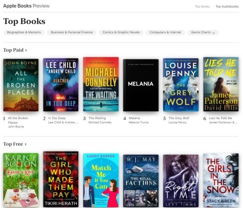 Previewing Apple's audiobook titles.