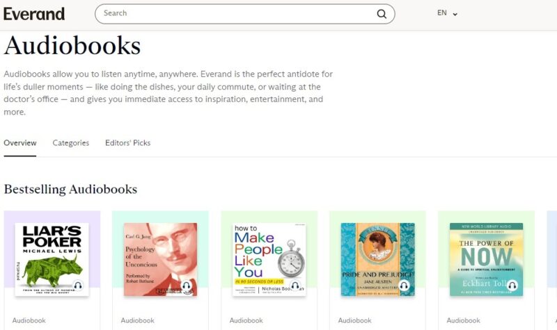 Exploring Everand's audiobook offerings.
