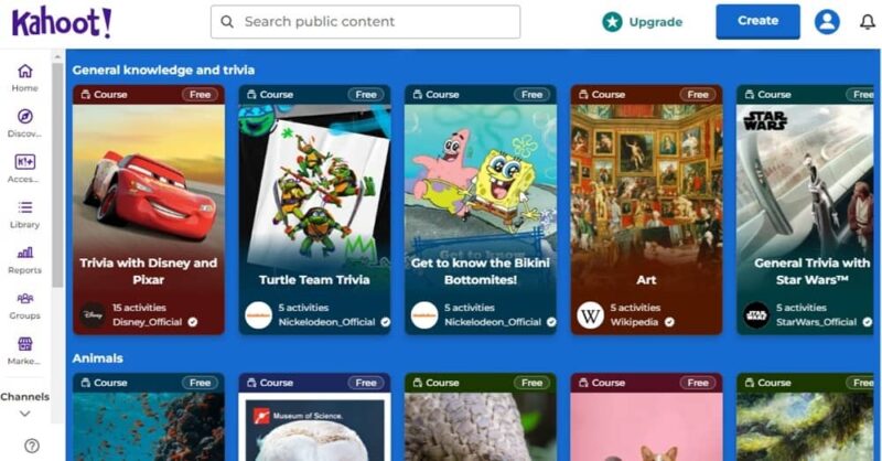 Choosing a trivia game on Kahoot.