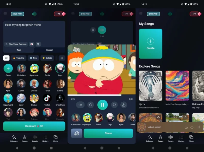 Voices AI app interface overview. 