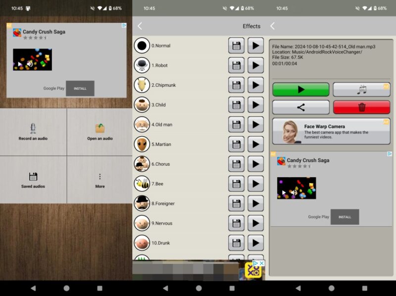 Voice Changer app interface overview. 