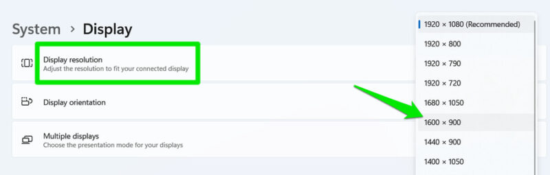 Windows 11 change resolution menu
