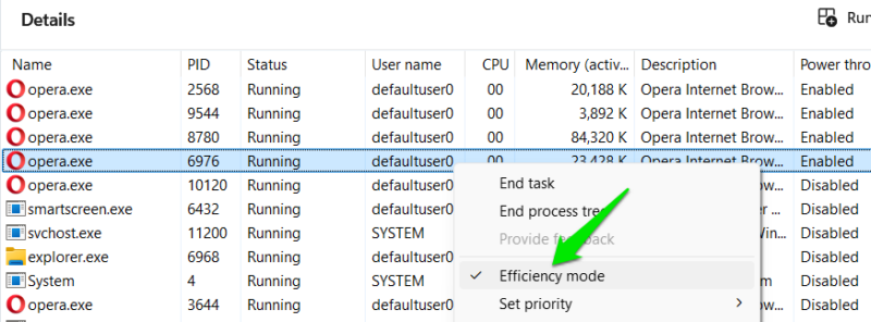 Disabling Efficiency Mode from menu