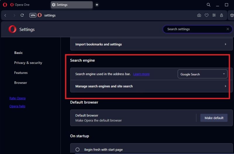 Making a search engine switch in Opera.