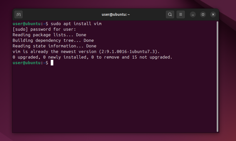 Installing Vim in Ubuntu terminal.