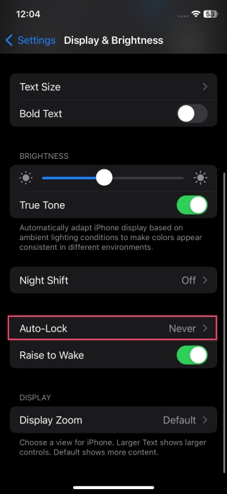 Tapping on Auto-Lock option in iPhone settings.