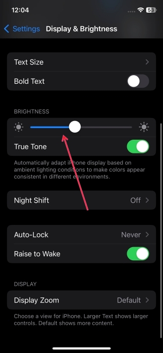 Adjusting brightness on iPhone. 