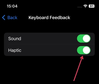 Toggling off Haptic option in iPhone Settins.