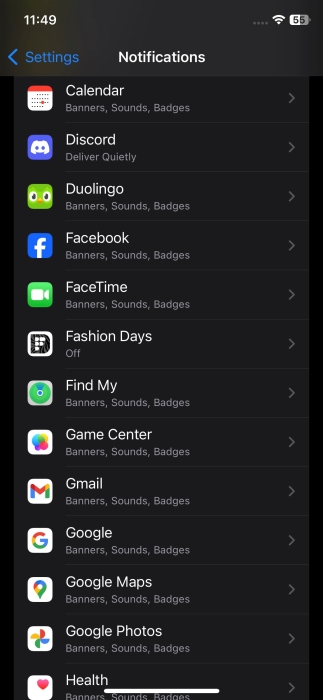 Notifications view on iPhone. 