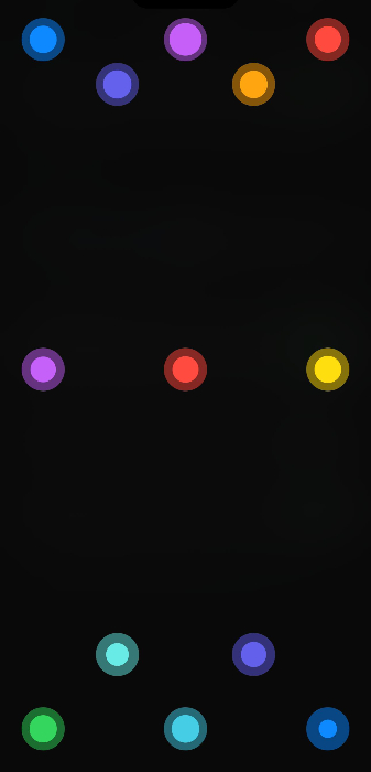 Screenshot of the iPhone's Eye-Tracking calibration process, showing thirteen separate spots the screen asks you to focus on.