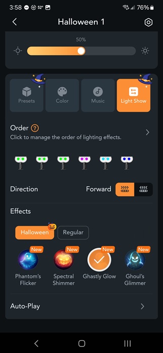 Setting up lighting effects on a group.
