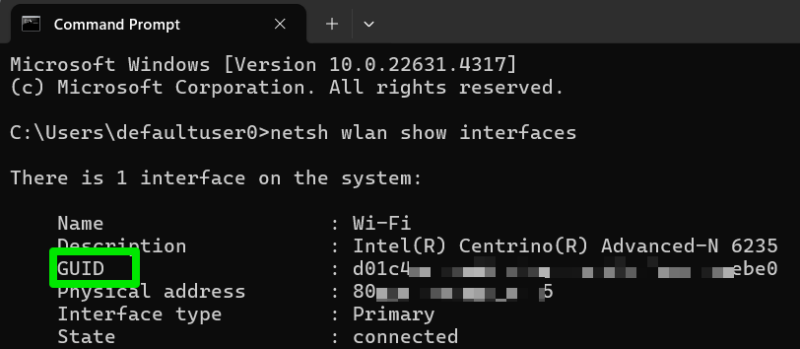Network Guid in Command Prompt