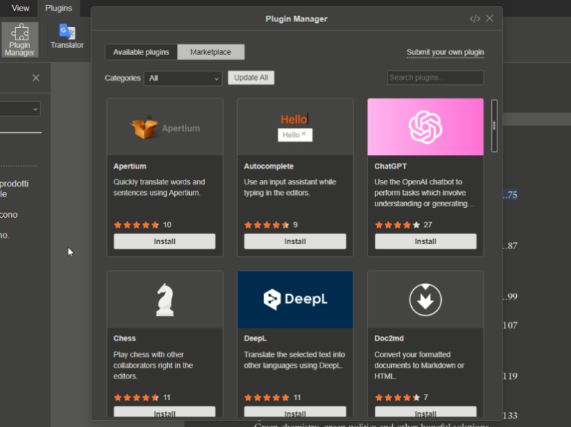 Plugin Manager visible in ONLYOFFICE PDF Editor.