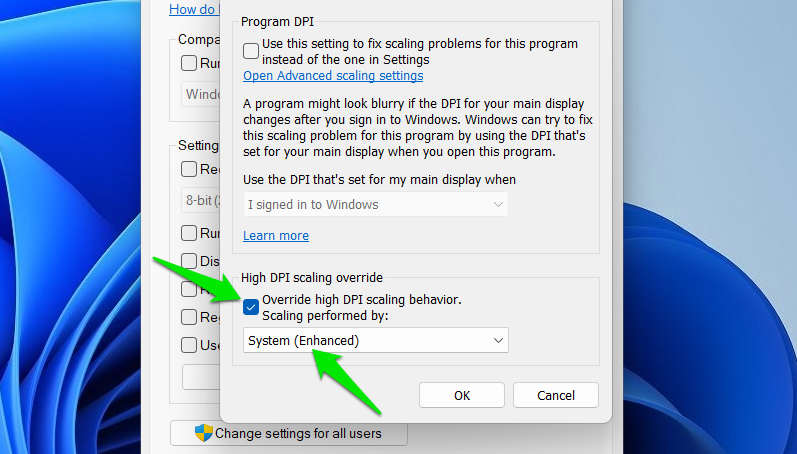 App high DPI settings in Windows