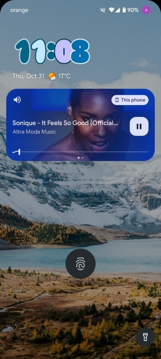 "Now Playing" card for YouTube video visible at Android lockscreen.