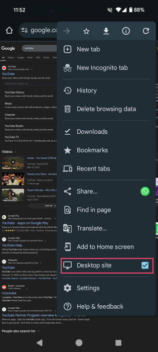 Switching to "Desktop site" option in Chrome Settings on Android.