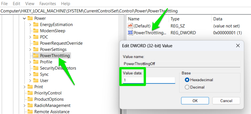 Power throttling key in Registry