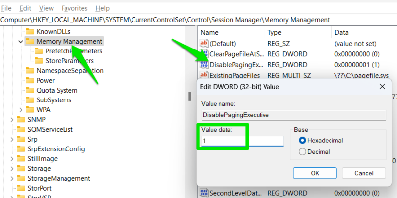list of Registry paging keys