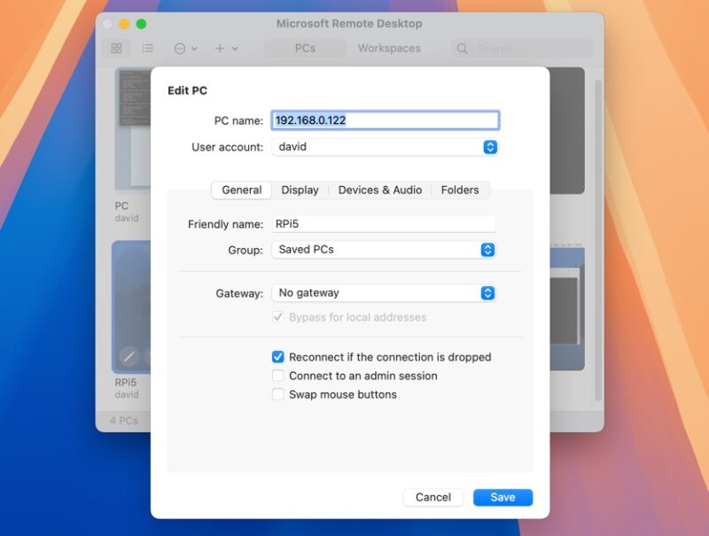 Remote Desktop Edit Settings
