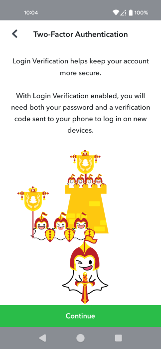 Enabling 2FA for Snapchat from Android app. 