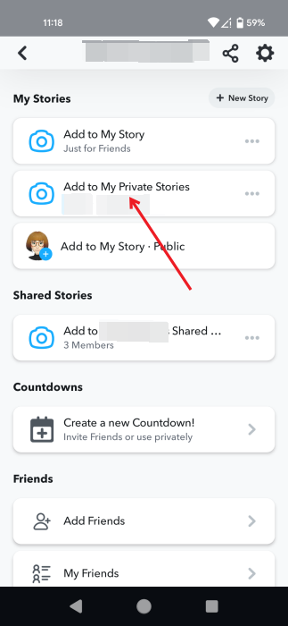 Adding more content to personal story folder in Snapchat app. 