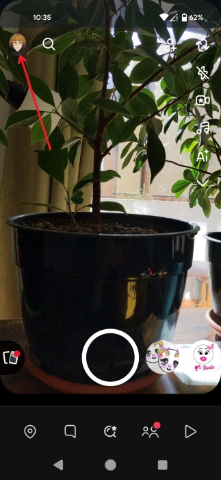 Pressing on avatar picture in Snapchat app. 