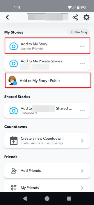 Creating stories for public or just friends on Snapchat.