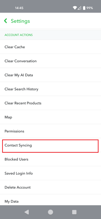 Tapping on Contact Syncing in Snapchat app. 