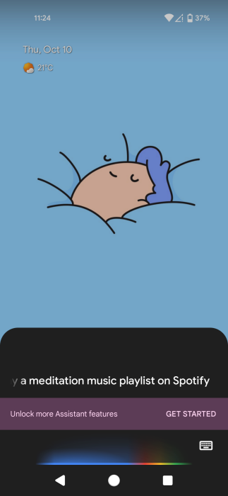 Asking Google Assistant to play music on Spotify.