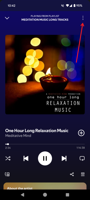 Tapping on three dots in Now Playing screen in Spotify app. 