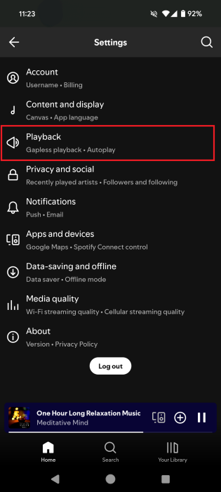 Tapping on Playback option in Spotify app. 