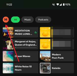 Tapping on profile picture in Spotify app. 