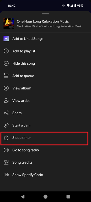 Tapping on Sleep Timer option in Spotify app. 