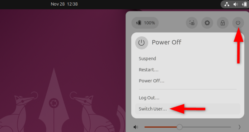 Switching user from power menu in Ubuntu.