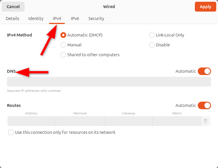 Switching private DNS server on Ubuntu.