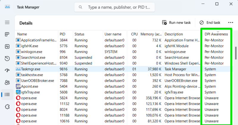 Task Manager Details section