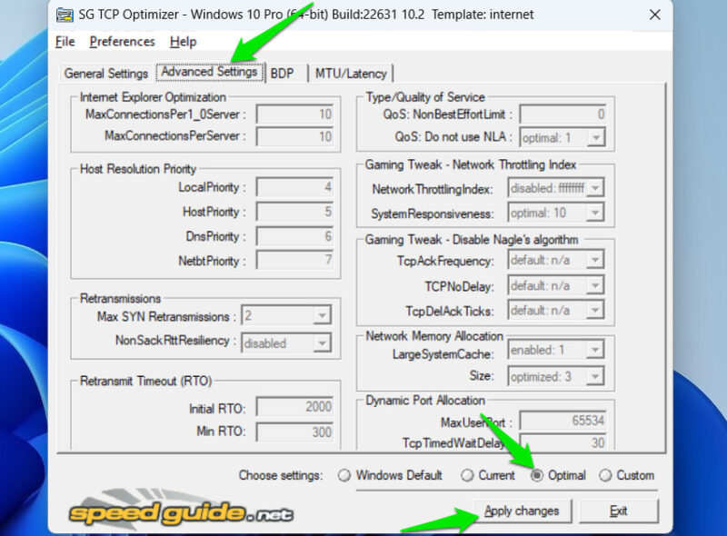 TCP Optimizer Advanced Settings