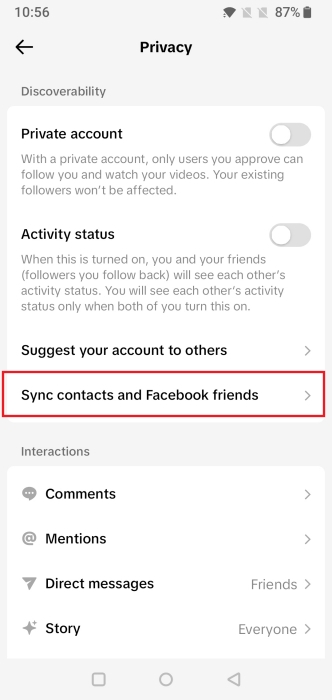 Opting for the option to "Sync contacts and Facebook friends" option in TikTok app.