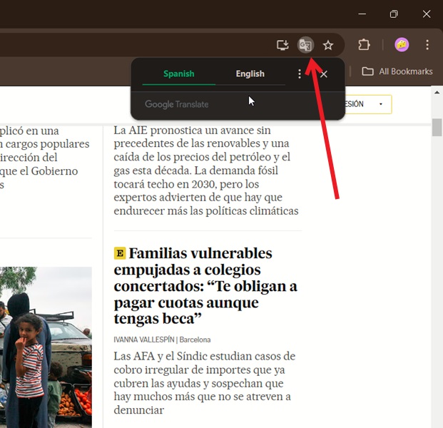 Clicking on Translate icon in Chrome address bar.